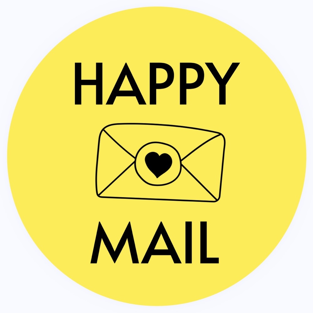 30 SHIPPING STICKERS - 2” ROUND - HAPPY MAIL - YELLOW